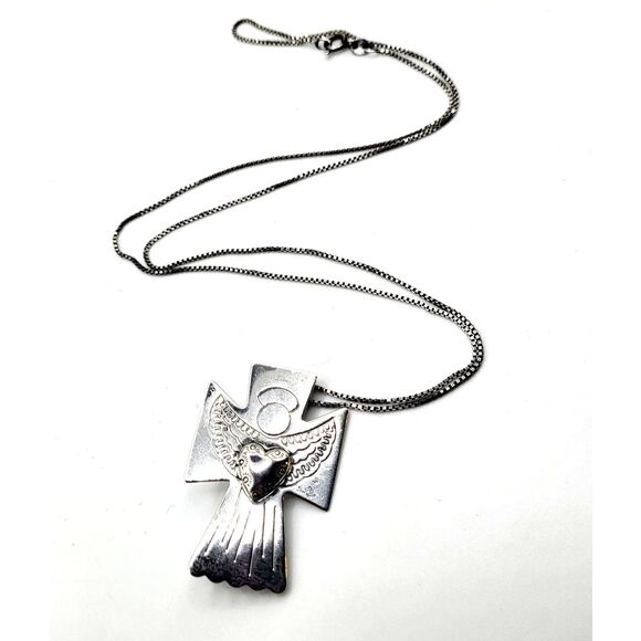 Carolyn Pollack Relios Designer Cross Sterling Silver Pendant Pin 5.8g Vintage - Picture 6 of 6
